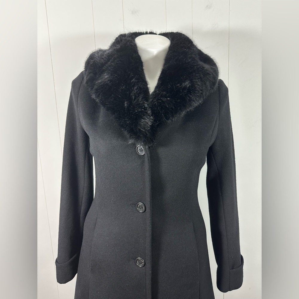 Lauren Ralph Lauren Sz8 Black Wool Blend Faux Fur Collar Walker Coat StyleLR2533 - Picture 3 of 16